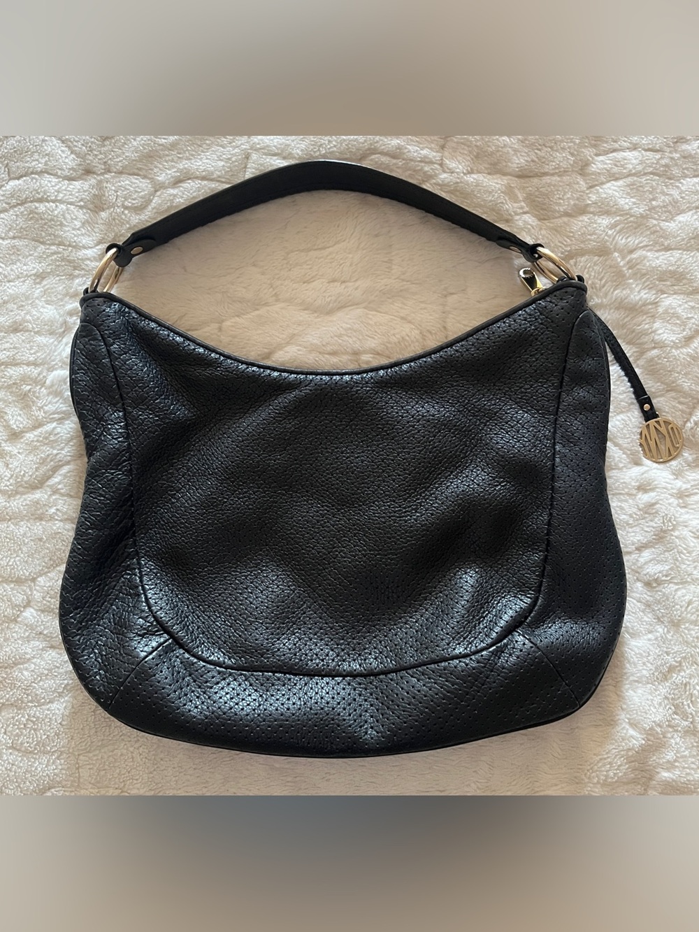 DKNY Y2K 2014 Black Perforated Leather Slouchy Hobo Shoulder Bag.